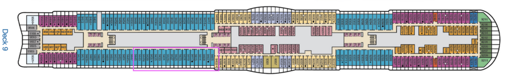 Deck 9 plan with cabins near smoking area highlighted