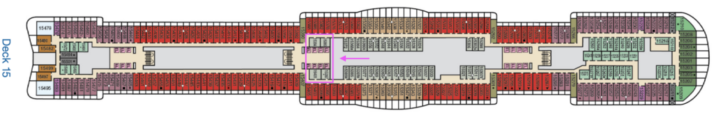 Deck 15 plan with square interior cabins highlighted